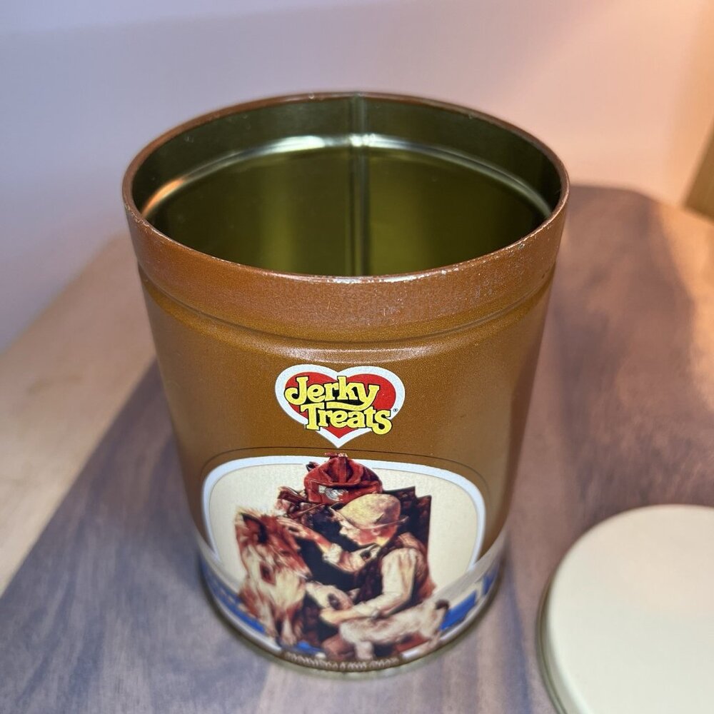 Vintage 80s Jerky Treats Norman Rockwell Collectors Tin "Making Friends" Dog Pal - Picture 10 of 13